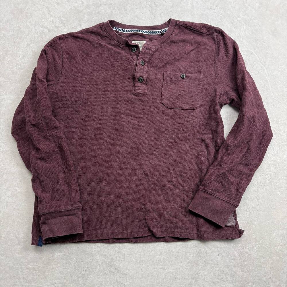 FatFace Men's Henley T-Shirt Burgundy Size L Long Sleeve Waffle Texture Cotton